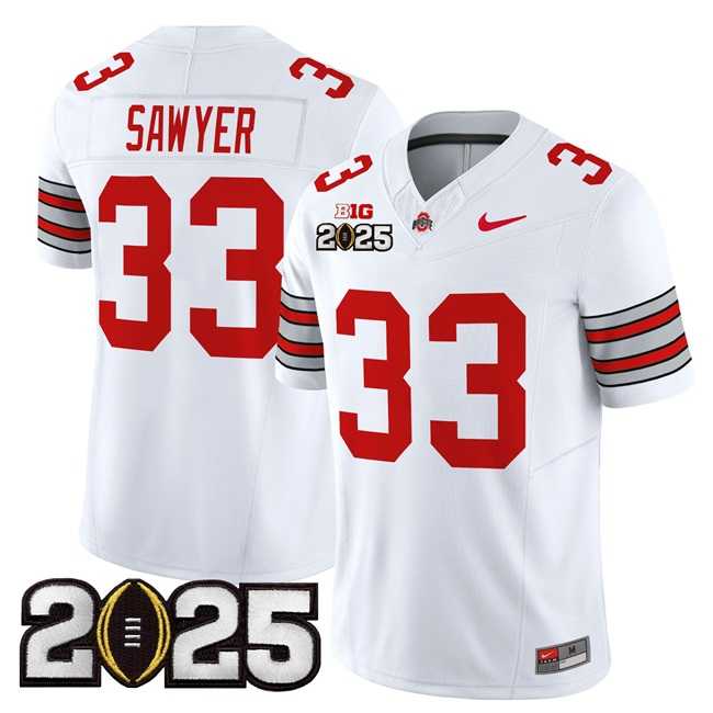 Men%27s Ohio State Buckeyes #33 Jack Sawyer White 2025 CFP Final Patch F.U.S.E. Vapor Limited Stitched Jersey Dzhi